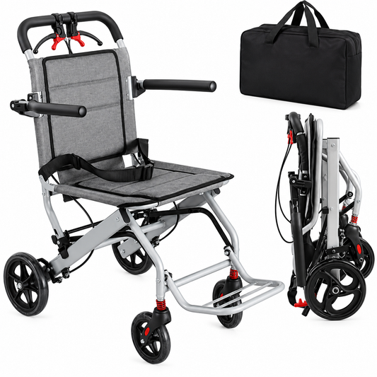 Manual Wheelchair, Lightweight Foldable Transport Wheelchair, Adults Elderly Transport Chair, Travel Wheelchair with Support 220lbs