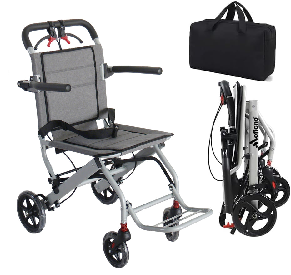 Manual Wheelchair, Lightweight Foldable Transport Wheelchair, Adults Elderly Transport Chair, Travel Wheelchair with Support 220lbs