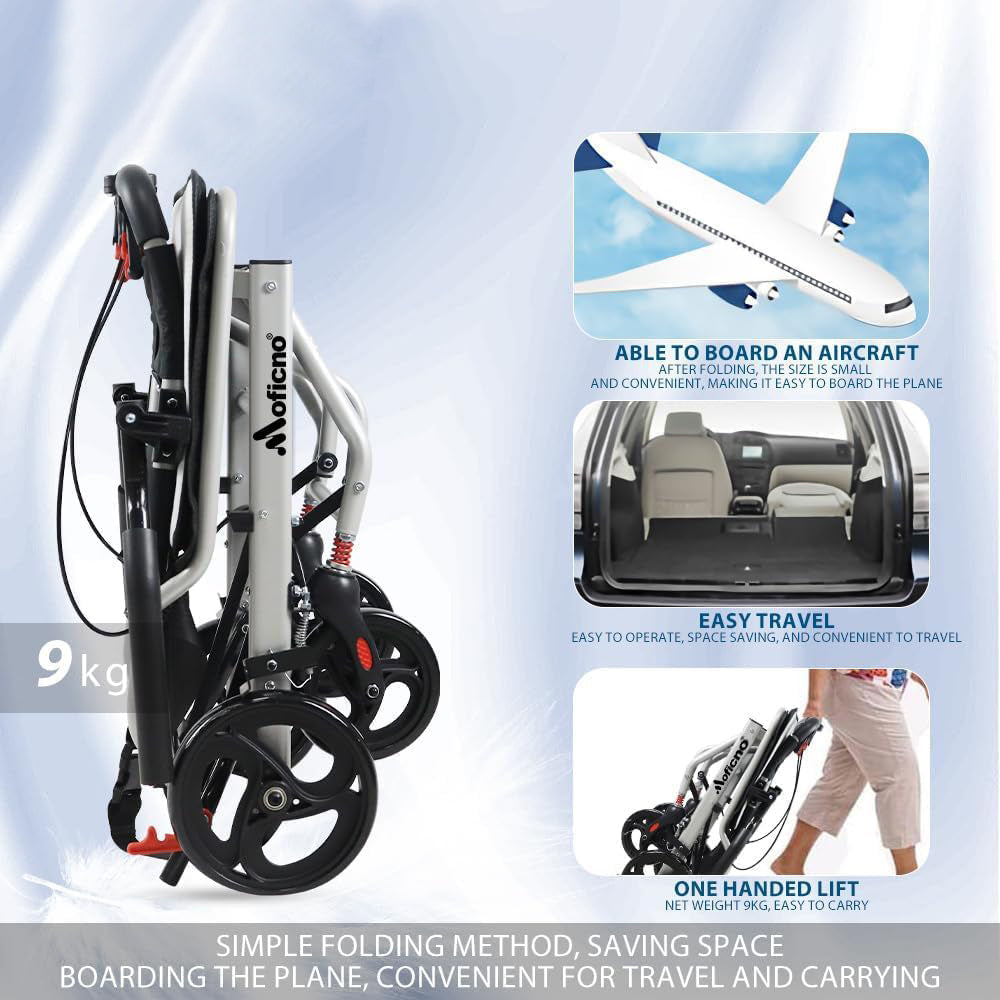Manual Wheelchair, Lightweight Foldable Transport Wheelchair, Adults Elderly Transport Chair, Travel Wheelchair with Support 220lbs