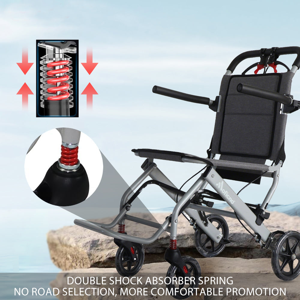 Manual Wheelchair, Lightweight Foldable Transport Wheelchair, Adults Elderly Transport Chair, Travel Wheelchair with Support 220lbs