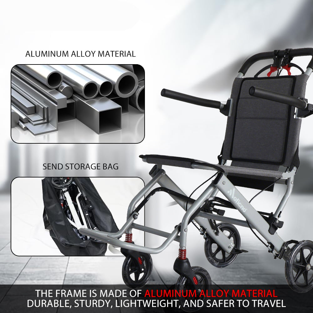 Manual Wheelchair, Lightweight Foldable Transport Wheelchair, Adults Elderly Transport Chair, Travel Wheelchair with Support 220lbs