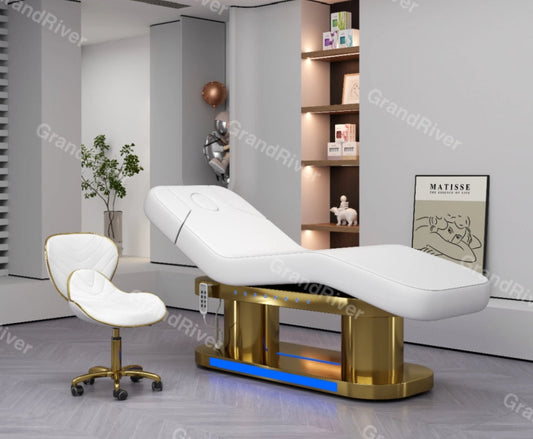 Modern Electric Salon furniture pu leather facial beauty Spa Treatment massage table electric lash bed curved with gold base