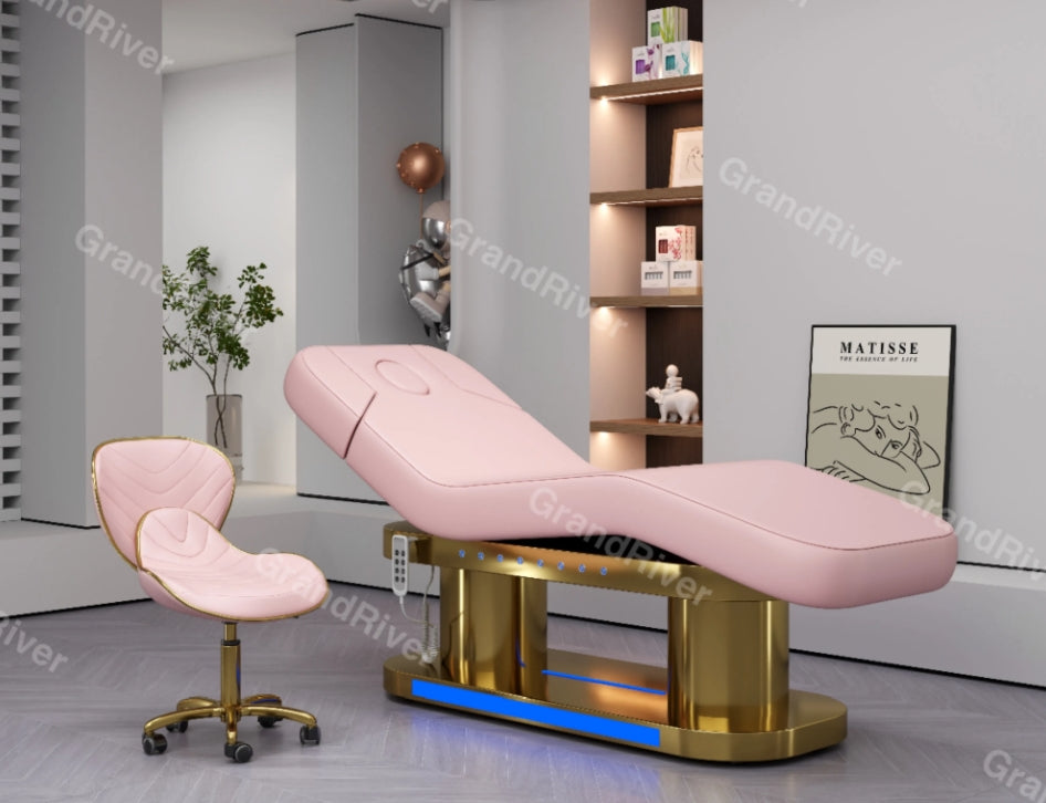 Modern Electric Salon furniture pu leather facial beauty Spa Treatment massage table electric lash bed curved with gold base