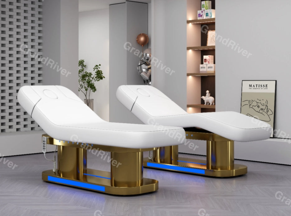 Modern Electric Salon furniture pu leather facial beauty Spa Treatment massage table electric lash bed curved with gold base