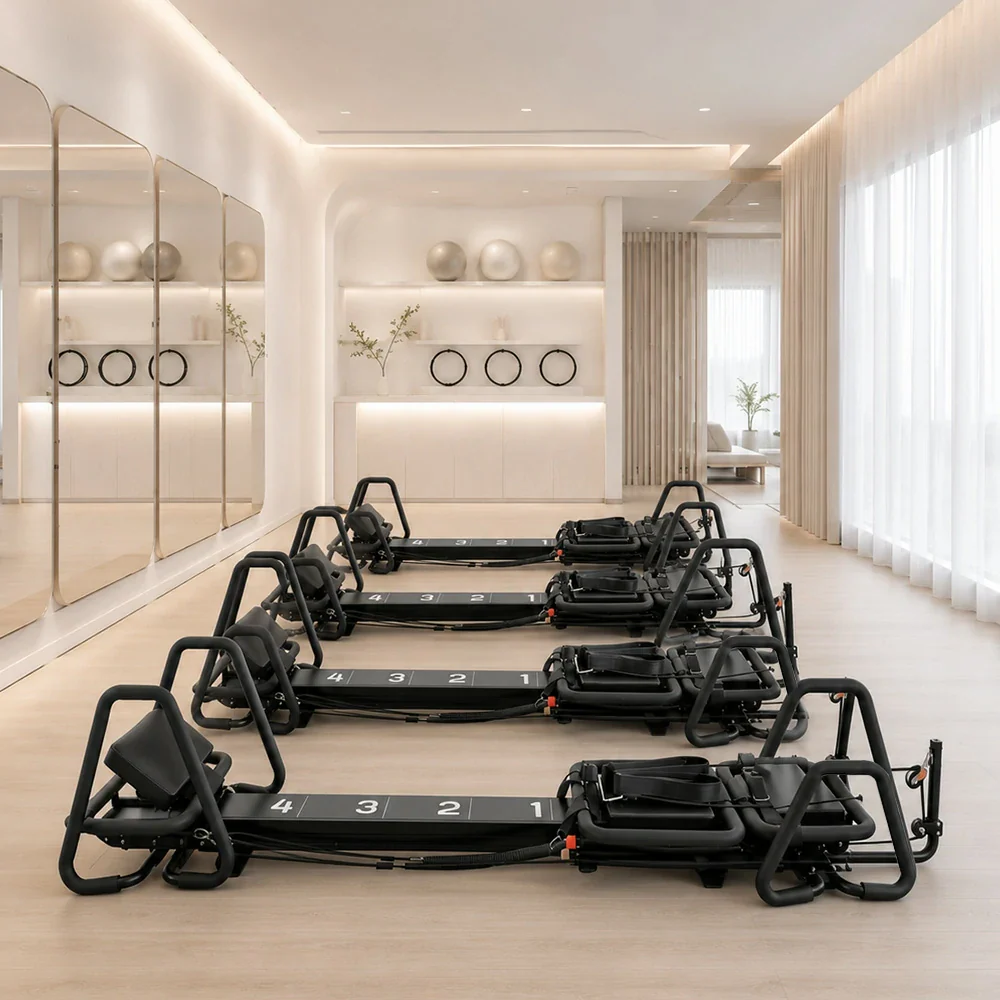 Black Aluminum Pilates Reformer Machine for Fitness Clubs Studio Use and Home Training
