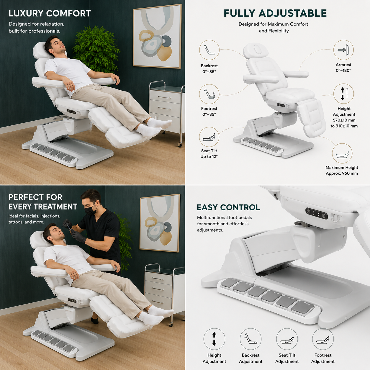 All-Electric Medical Spa Exam Chair – Adjustable Aesthetic Treatment Chair with Remote