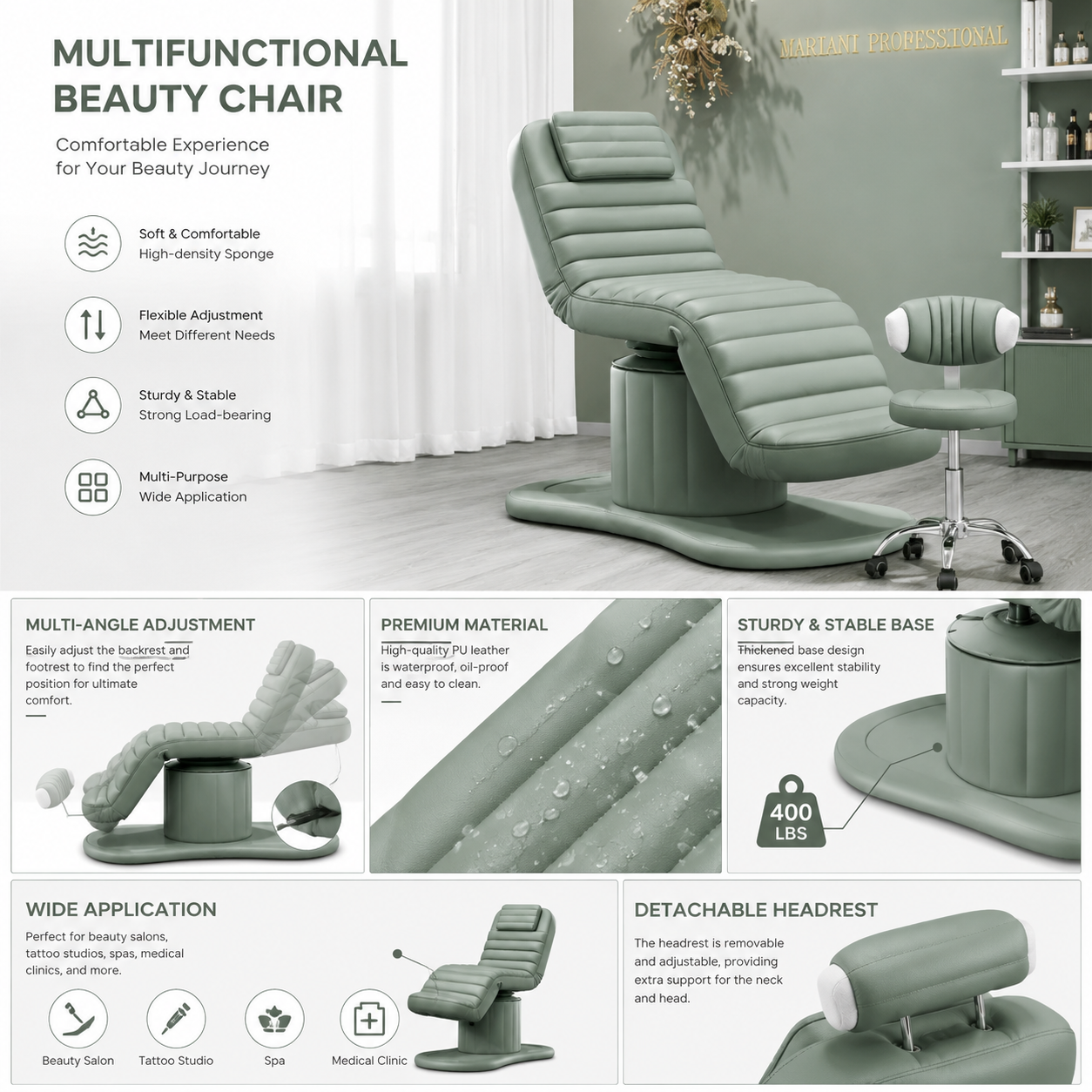Facial Massage Electric Spa Bed, 3 Motor Beauty Bed for Clinics and Spa