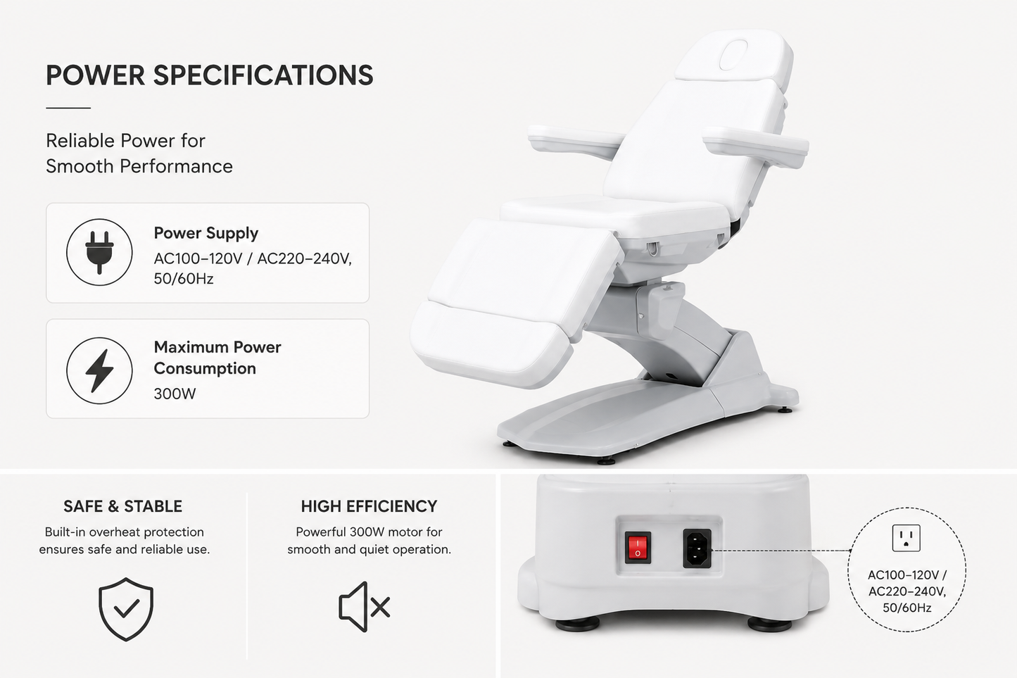 4-Motor Adjustable Beauty Facial Bed – Electric Spa Treatment Chair