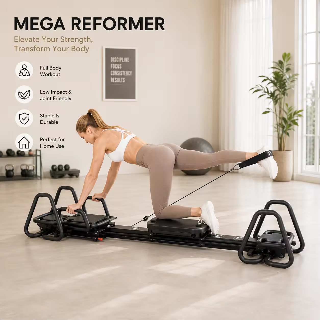 Black Aluminum Pilates Reformer Machine for Fitness Clubs Studio Use and Home Training