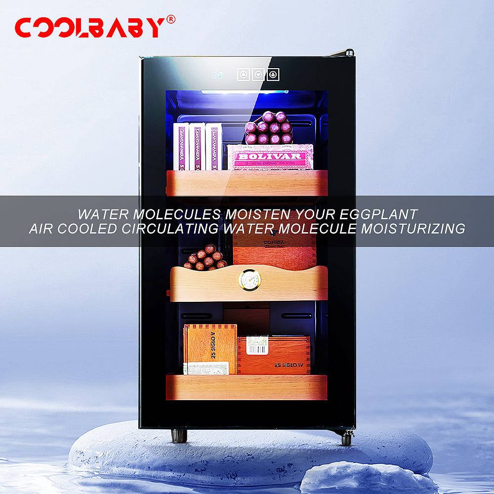 COOLBABY LZM-XJG01 Electronic Cigar Cabinet 48L,Cedar Wood Cigar Stand,Built -in LED Cold Light Lamp,Air Cooled Circulation Moisturizing - COOLBABY