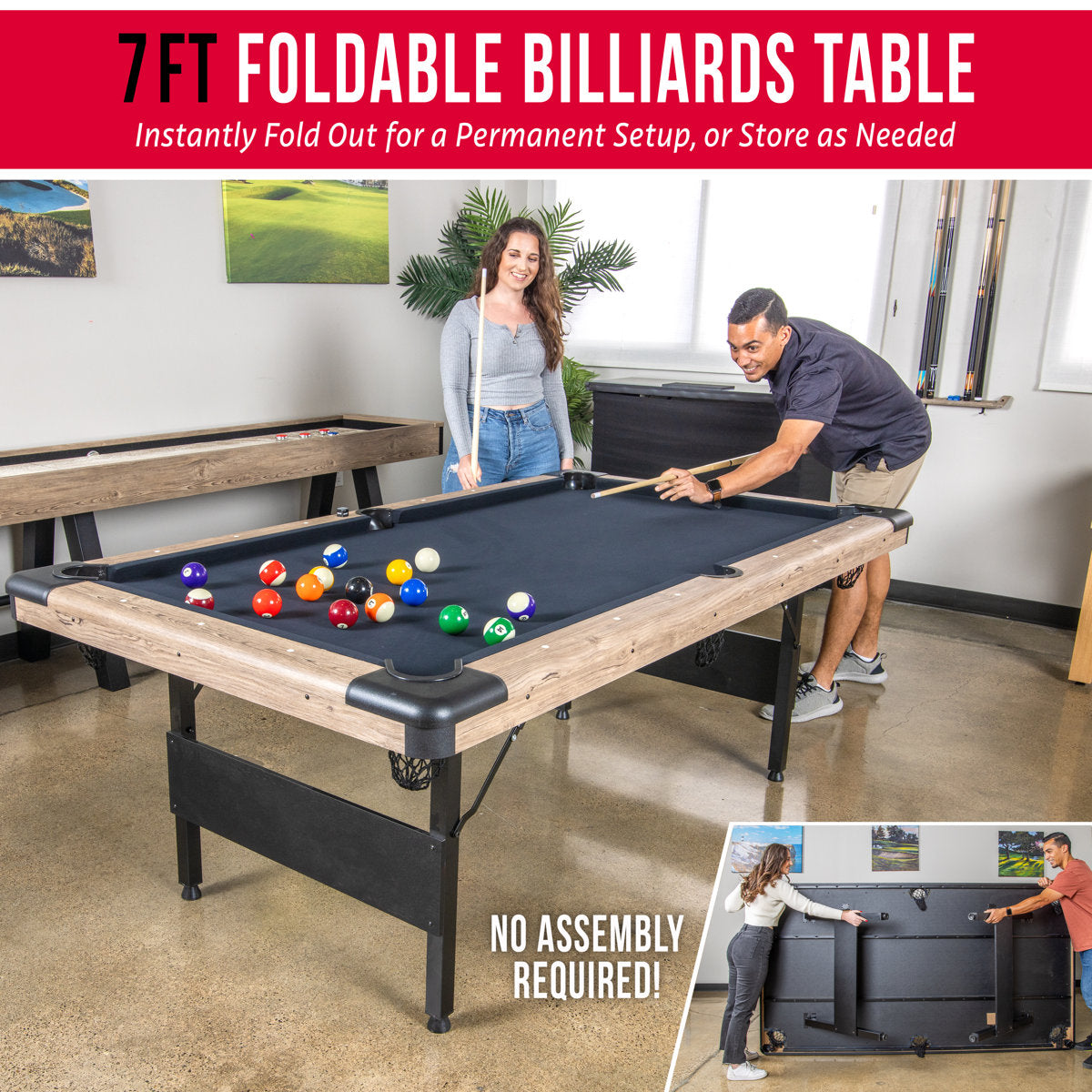 7ft Folding Billiard Table Easy Assemble Indoor Foldable Billiard Table